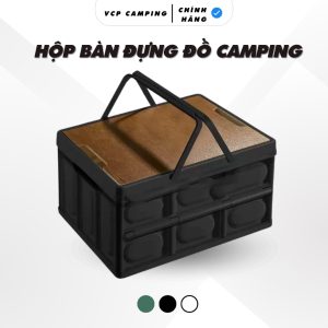 Bàn camping gấp gọn kết hợp hộp đựng đồ đa năng bằng nhựa, nắp gỗ MDF để đi cắm trại, dã ngoại DCP6