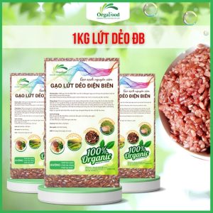 Gạo lứt dẻo Điện Biên Orgafood 1Kg EAT CLEAN healthy giảm cân cho người ăn kiêng túi hút chân không (gạo nâu)