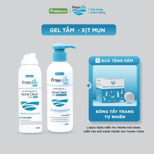 Xịt mụn lưng & Gel tắm ngừa mụn Novocare - Freeskin Forte dùng cho mụn cơ thể, viêm nang lông, viêm da 80ml - 250ml