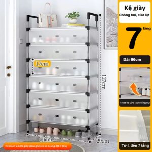 Kệ để giày dép bằng Inox 5,6,7 Tầng Có Vách Ngăn Chắn Bụi, Giá để giày Dép Có màng chắn bụi bẩn, kệ giày chống bụi