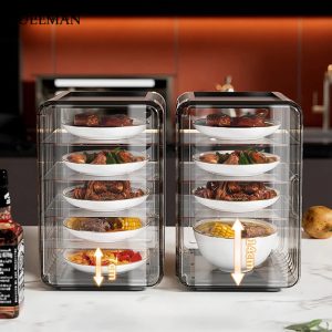 Lồng đậy thức ăn YUELMAN chất liệu nhựa trong suốt thoáng khí sang trọng có thể tháo rời chống trượt chống bụi tiện lợi，kệ