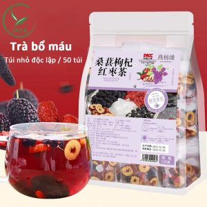 Trà bổ máu 50 gói x 8gr Trà thảo mộc gồm Hắc kỷ tử Kỳ tử đỏ Dâu tằm Táo đỏ Đường phèn Trà bồi bổ