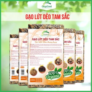 Gạo lứt dẻo tam sắc Điện Biên 1kg Orgafood (mix tím than/ nâu điện biên/ ST24) gạo lức ăn kiêng giảm cân, không cần ngâm